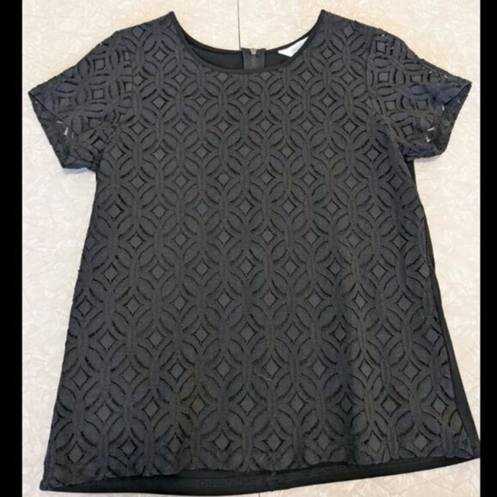 NWOT Women's Petite Small Market &‎ Spruce Black Lace Overlay Shirt
